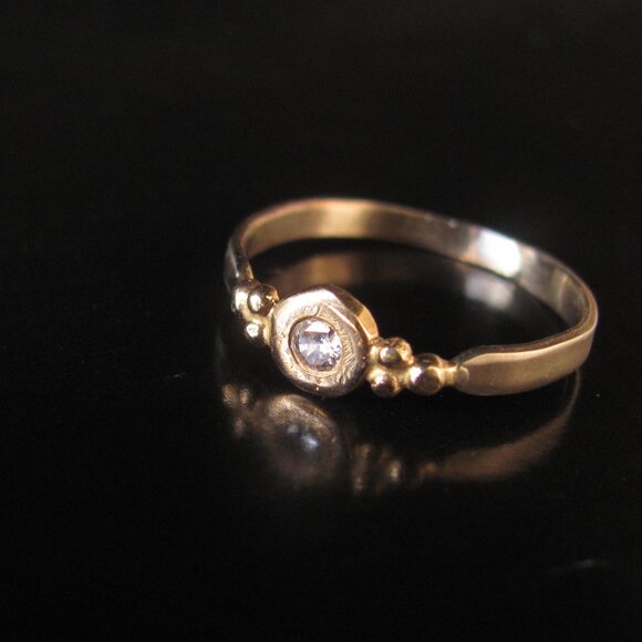 14K yellow gold ring set with 0.10ct diamond. Handmade UNIQUE Engagement ring - Picture 7 of 14